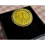 9ct Gold Half Sovereign Coin Ring - total weight 9.45g and size W+0.5