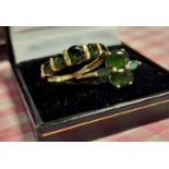 Pair of 9ct Gold and Green Stone Dress and Eternity Rings - 3.8g, size P