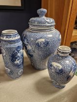 Trio of 19th Century Blue and White Continental Europe Vases, from Anton Mehlem/Royal Bonn