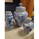 Trio of 19th Century Blue and White Continental Europe Vases, from Anton Mehlem/Royal Bonn