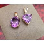 Pair of 9ct Gold and Amethyst Pendants (one with diamonds) - 4g