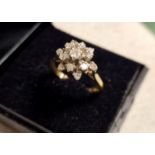 18ct Gold, Platinum and Diamond Cluster Ring, size M, 3.95g