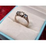 18ct White Gold, Diamond and Sapphire Ring, size J and 3.24g
