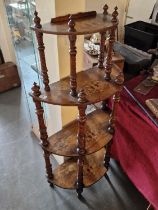 Antique Inlaid Wood Half-Moon What-Not Display Hall Unit with Finial Decoration - 133cm tall