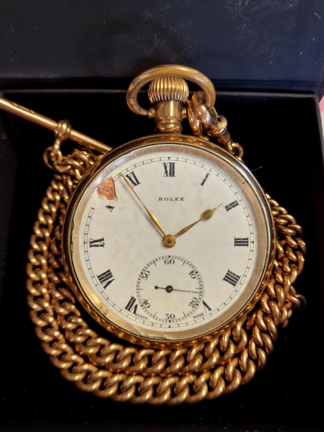 Rolex 1940's Gold-Plated Pocketwatch (104.5g) + a 9ct Gold Chain (45.8g)