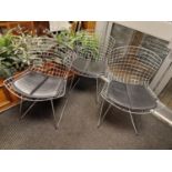 Set of Three Original Harry Bertoia Chrome Framed & Leather Designer Lounge Chairs