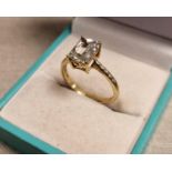 9ct Gold Square Cut Blue Stone Dress Ring, size N, 2.25g