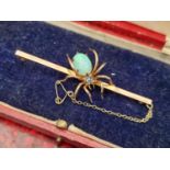 9ct Gold Vintage Spider Design Opal and Tanzanite Brooch