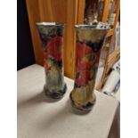 Pair of Tall Moorcroft 'Pomegranate' Vases with 'W Moorcroft' Signature and 'Burslem' Markings - bot