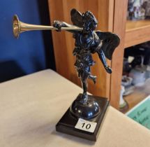 Cast Metal Figure of a Winged Trumpeter/Angel Messenger on Base - 24.5cm tall