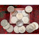 Box of Various Silver One Rupee Indian Coins. Including 1877 Queen Victoria examples