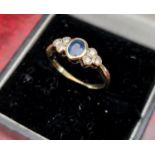 9ct Gold Sapphire and Diamond Ring - size N+0.5