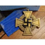 WWII German 40 Years Faithful Service Gold Decoration with Blue Ribbon