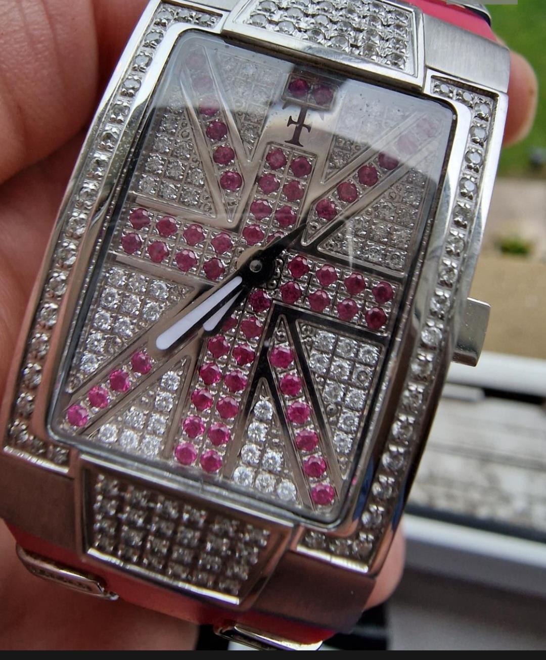 Boxed Designer Multi-Diamond Technomarine Ladies Wrist Watch w/pink and white diamond embellishment - Image 2 of 7