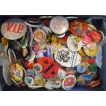 Large box of lapel Pin Badges 1970s to date inc Music, Popular Culture, Sport, Alternative (mostly m