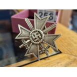 German 1st Class War Merit Cross Pin Back Badge with Swords - early silver-plated issue, marked '62'