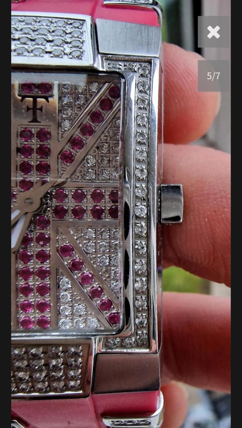 Boxed Designer Multi-Diamond Technomarine Ladies Wrist Watch w/pink and white diamond embellishment - Image 5 of 7