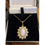 9ct Gold, Opal and Seed Pearl Necklace - Pendant is 14ct