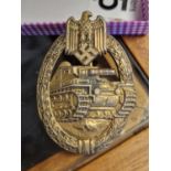 German WWII Frank & Reif Stuttgart Panzer Assault Army Tank Battle Badge - later bronzed alloy issue