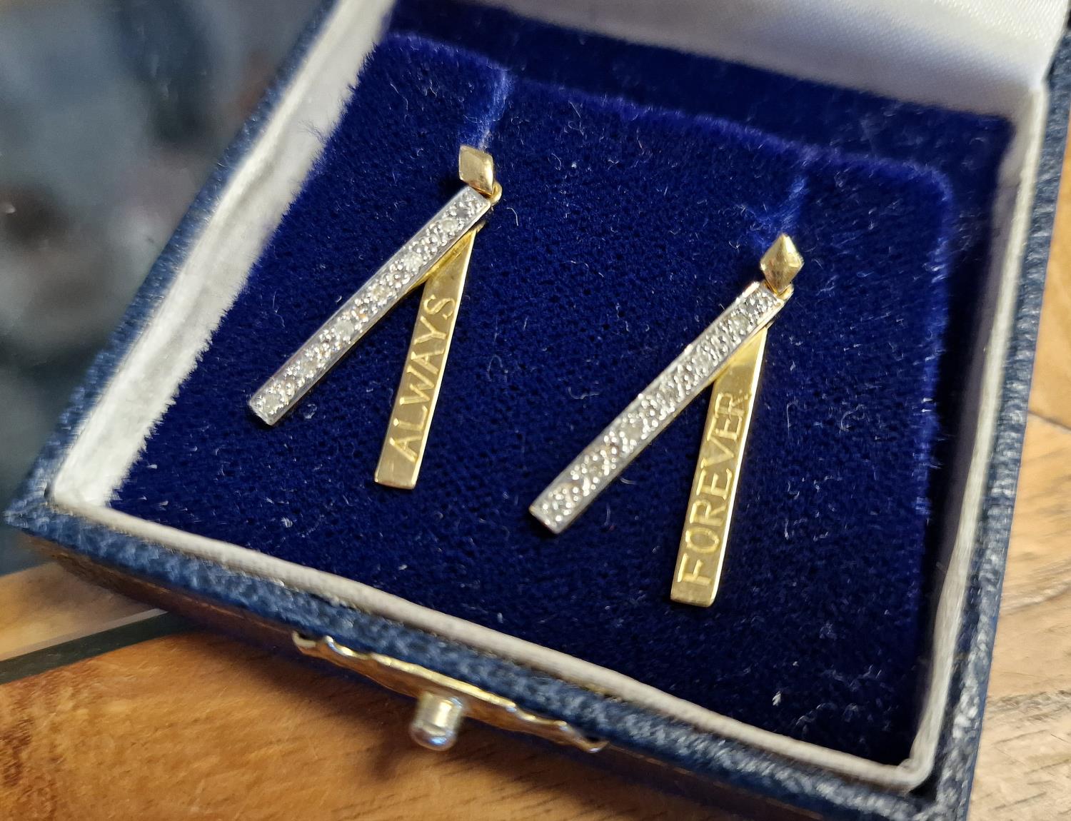 Pair of 'Always & Forever' 9ct Gold & Diamond Drop Earrings - 2.4g