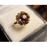 9ct Gold, Opal & Garnet Cluster Ring, size O and 4.05g