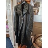 Heavyweight Dark Green Vintage Leather Military Trenchcoat