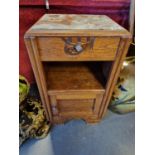 Oak & Marble Topped Bedside Cabinet - Arts & Crafts style - 66x38x32cm