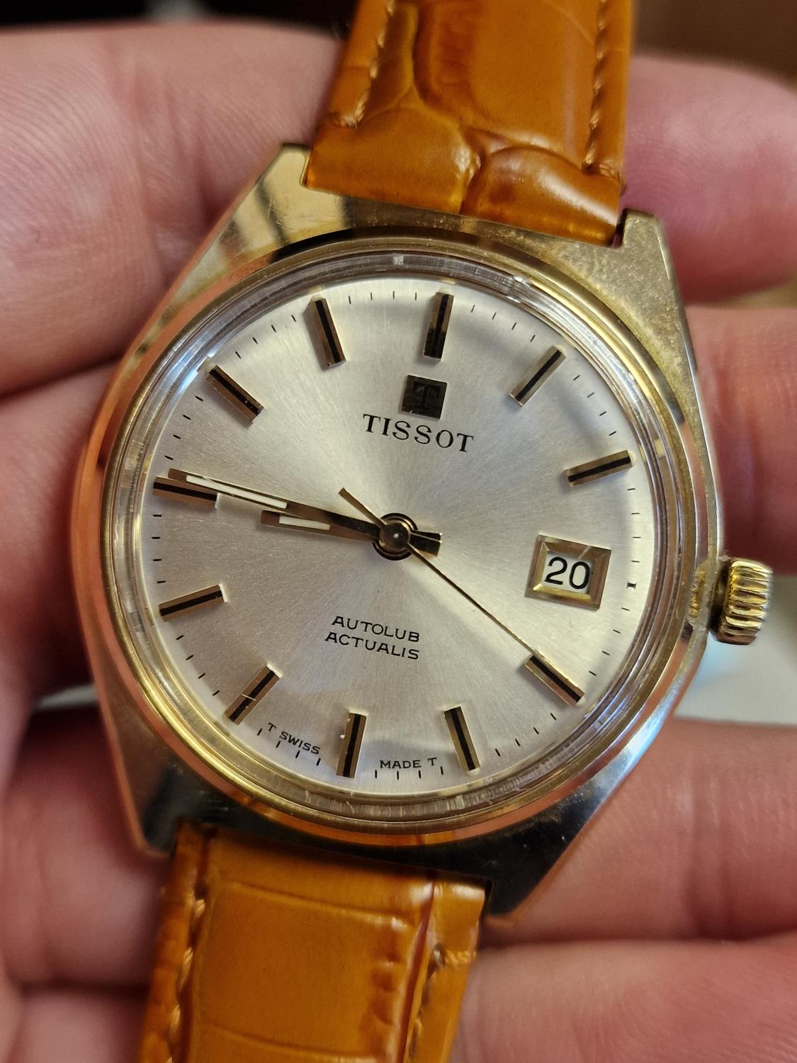 1970's Gents Tan Leather Gold Plated Swiss Tissot Autolub Actualis Hand-Wound Wrist Watch - Image 2 of 4