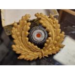 German WWII Metal Kriegsmarine Wreath and Cockade Officer Cap Badge