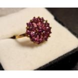9ct Gold and Pink Topaz Flower Cluster Ring, size P