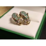 Brooks & Bentley 9ct Gold, Emerald and Diamond Panther Earrings, 3.5g