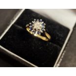 9ct Gold, Sapphire and Diamond Cluster Ring, size M+0.5