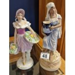 Pair of Royal Dux Porcelain Flower and Water Carrier Figures - one modern, one 1930's