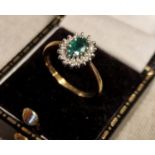9ct Gold, Emerald and Diamond Ring, size L+0.5