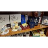 One Shelf of Various Ceramics and Crystal inc a nice pair of Boxed Royal Doulton Childhood Memories