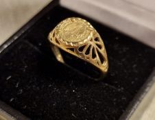 9ct Gold Sovereign-Style Signet Ring, size N+0.5