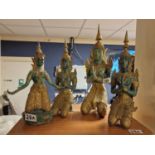 Quartet of Oriental/Thailand Bronze Metallic Teppanom Buddha Figures