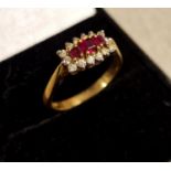 18ct Gold, Ruby and Diamond Cluster Ring, size N, 3.6g