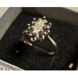 9ct Gold, Sapphire & Diamond Cluster Ring - size P, 3.2g