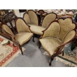 Three Piece Edwardian Inlaid Wood Salon Sofa Suite w/Chaise or Love-Seat - As Found