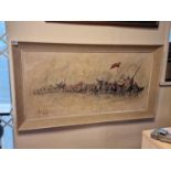 Large Framed nglish Civil War/Knights Artwork on Board by Ben Maile - 113x63cm
