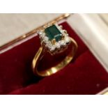 18ct Gold, Emerald and Diamond Dress Ring - size N, 4.75g
