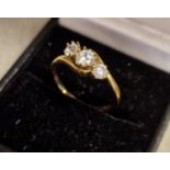 Vintage 9ct Gold & Triple White Stone Ring, size P