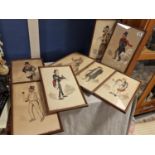 Original Collection of Eight LJ Binns Charicature Artworks of Charles Dickens Characters inc Oliver
