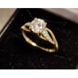 9ct Gold & White Stone Engagement Ring, size P