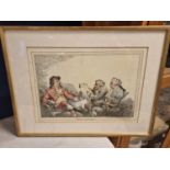 Framed Antique 1784 'Money Lenders' Coloured Etching - Thomas Rowlandson (1756-1827) published by W