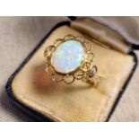 9ct Gold & Opal Dress Ring, size P & 2.7g