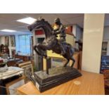 Bronze Showjumping Horse and Rider Figure - Dressage/Horse Racing Interest - signed Bonheur to base