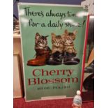 Cute Kittens Vintage Metallic Tin Advertising Piece - Cherry Blossom Polish by Chiswick Products - C