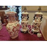 Pair of Masons Mandalay Blue Lamps, plus a Mandalay Red Large Vase